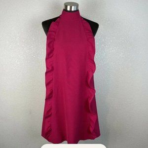 Ted Baker Women Torriya Ruffle Tunic Dress Size 2 Dark Pink Zipper Sleeveless